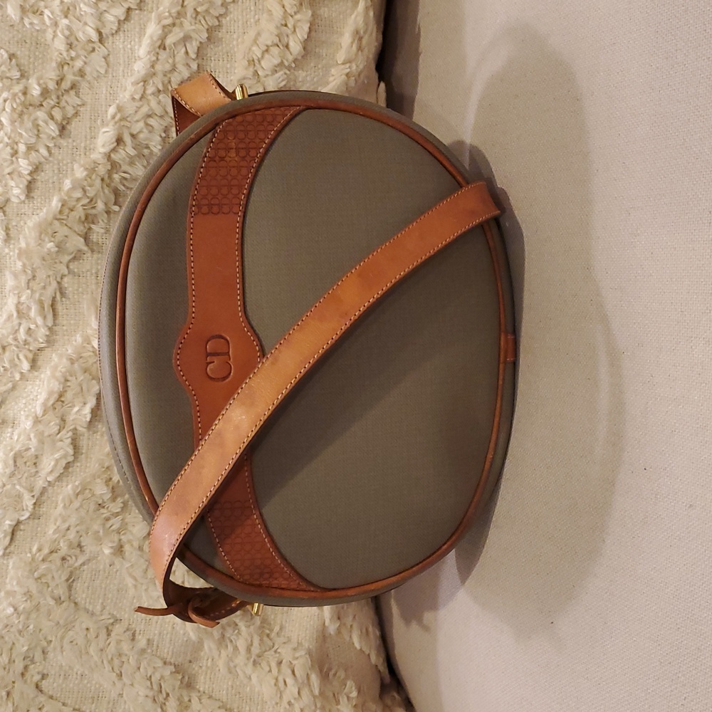 Dior Olive Green and Tan Leather Oval Crossbody Bag